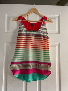 Hive & Honey Multicolor Striped Tank Top in White, Red, Teal & Pink